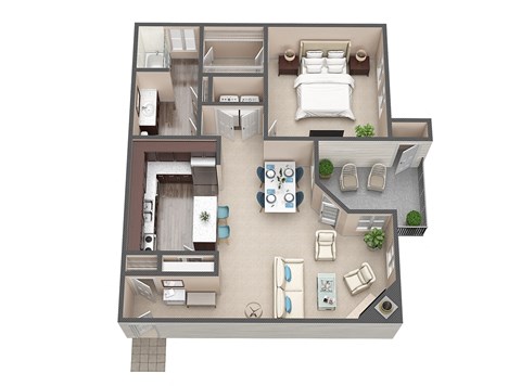Floor plan for 1 bed, 1 bath, 778 sqft